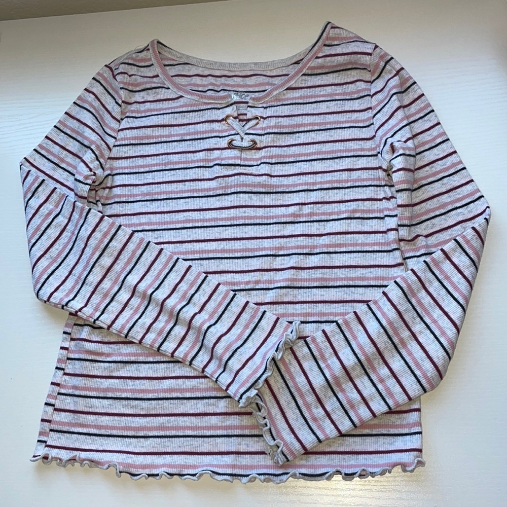 Pink and black striped long sleeve top